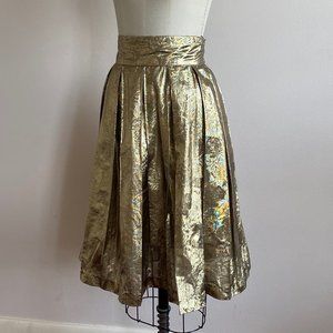 Vintage gold lamé pleated midi skirt